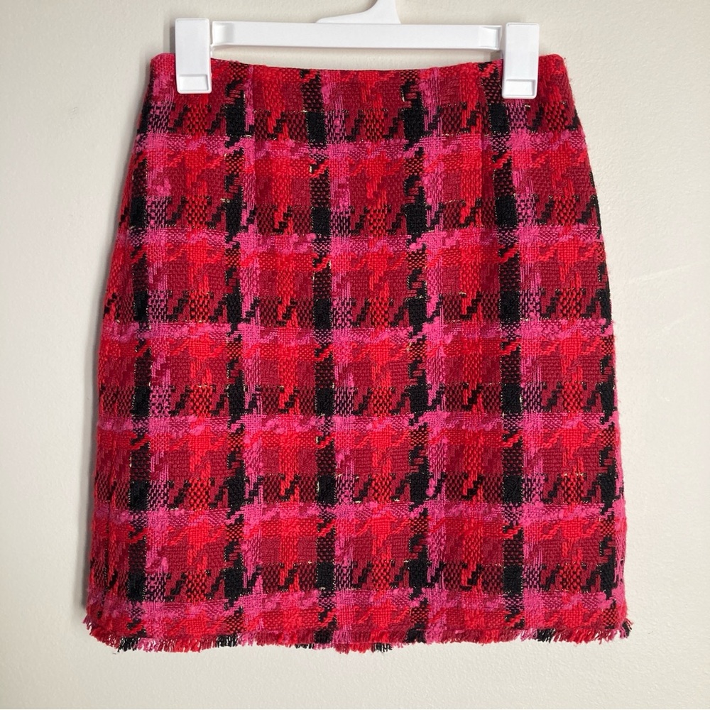 Ann Taylor Red, Pink, and Black Plaid Houndstooth Skirt Size 0